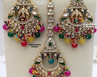 Premium Quality Kundan Meenakaari Earrings and Tikka Sets/ Indian Jewelry/ Bollywood Jewelry/ High Quality Jewelry/