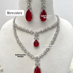 Double Layer American Diamond silver combination Necklace Set/CZ Necklace/Indian Jewelry/2 layered AD necklace