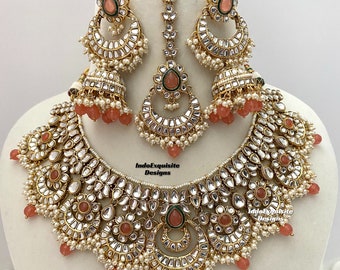 Ensemble de colliers Kundan de haute qualité/Bijoux indiens/Collier Kundan Polki/Bijoux de haute qualité/Ensemble de colliers de style Bollywood