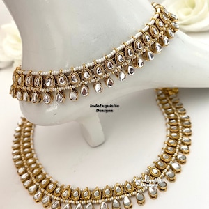 Premium-Qualität indische Kundan Fußkettchen / Payal / Punjabi Jhanjra mit Perlen indische Braut payal // Panjeb / indische Fußkettchen / Perlen Fußkettchen