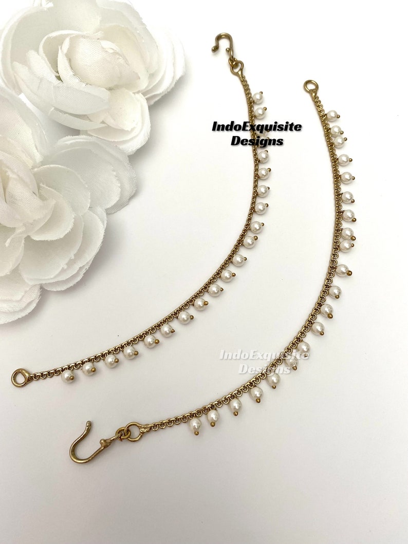 Antique Gold/gold/silver Polish Saharey (pair)/single Layer Pearls Ear ...