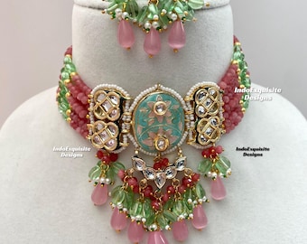 Premium Quality Meenakari  Kundan Choker Set/Indian jewelry/ Bollywood jewelry/ Reception choker/kundan polki choker
