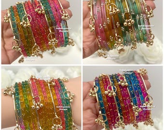 Viral Kashmiri and Rain drop Glass Bangles set/ Pastel multi and dark multi color/Indian Jewelry/ Ghungroo bangles/ Indian Jewelry