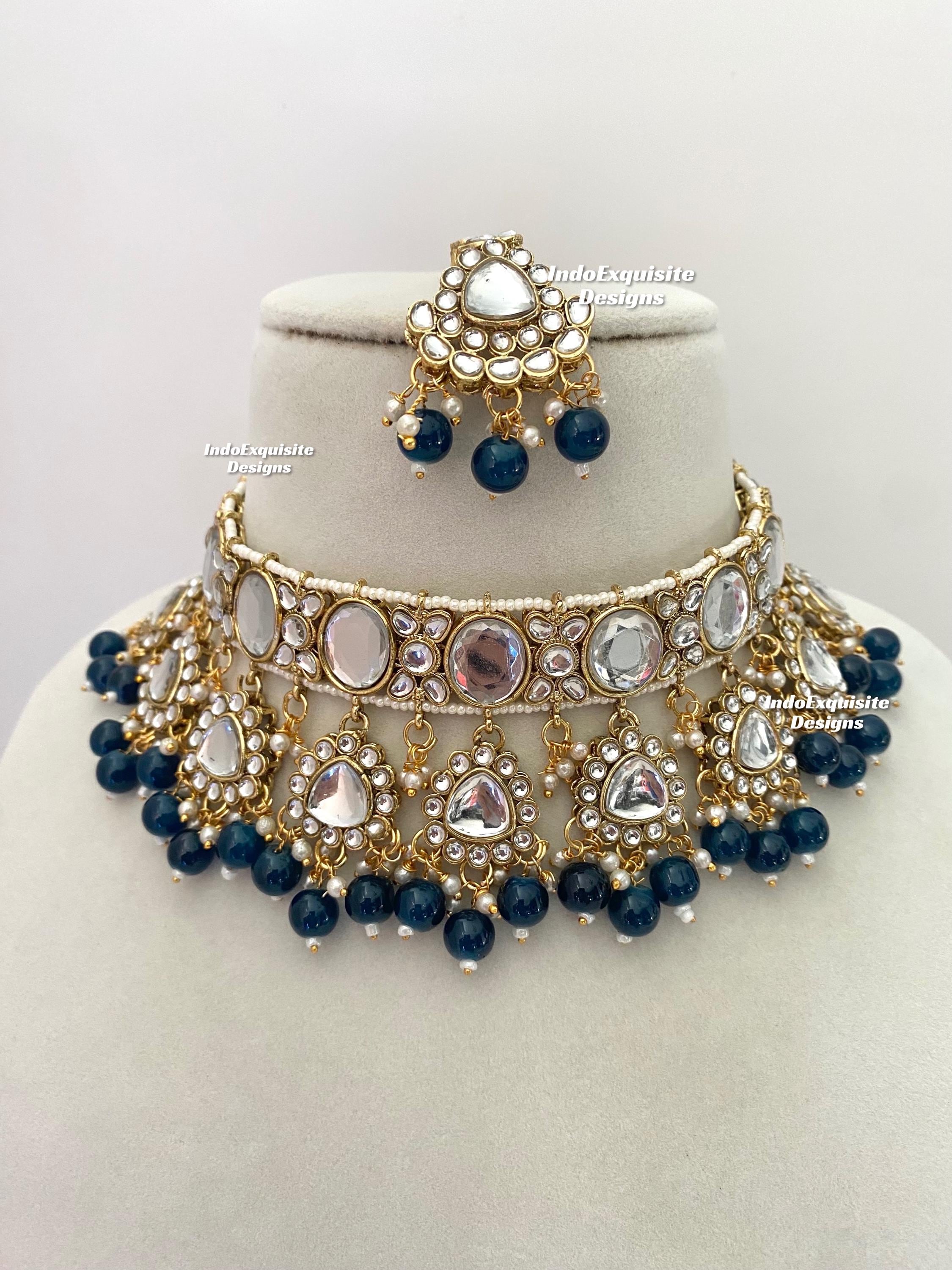 Pearl Royal Blue Indian Jewellery Set Gold Jewelry Color Jewelry Navy Dress Silver Accessories Estelle' Teardrop Pearl Royal Blue Indian Jewellery Set Gold Jewelry Color Jewelry Navy Dress Silver Accessories Estelle' Teardrop