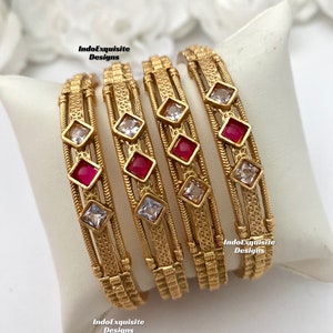 Bollywood style Gold Plated Bangles (Set of 4)/High quality Kundan polki Gold Plated bangles/Bridal bangles bracelets/statement kade