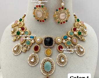 Sabyasachi inspired Kundan statement choker/Necklace set/uncut Kundan necklace /bollywood style choker set/Indian Jewelry