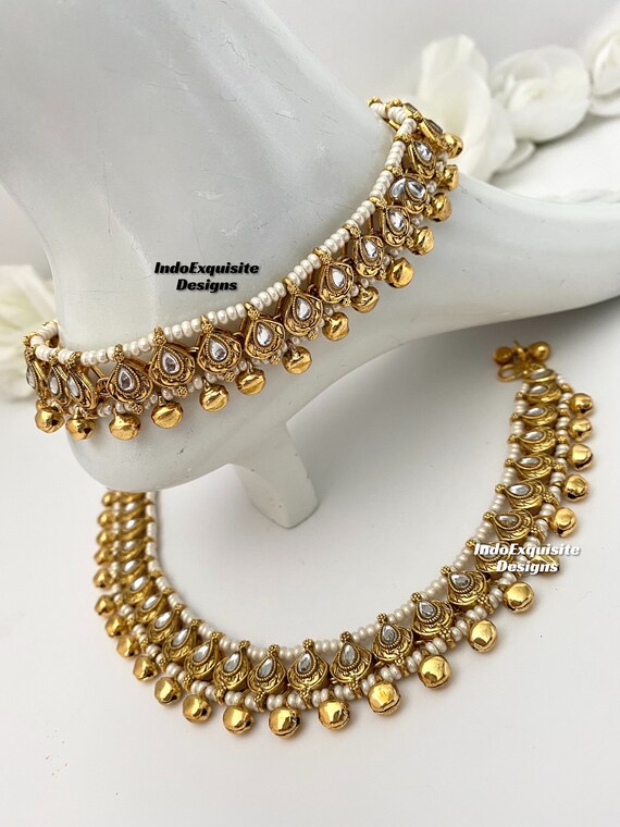 Premium Quality Indian Kundan Ghungroo Anklets payal Punjabi Jhanjra With Pearls Indian Bridal Payal panjeb indian Anklets pearl Anklets Etsy