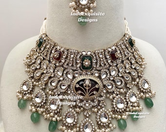 Premium Quality Antique gold Kundan Bridal set comes with all accessories /Indian bridal jewelry
