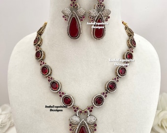 Premium Quality tyani inspired uncut Kundan Moissanite necklace set/ Real uncut Kundan  necklace set/maroon