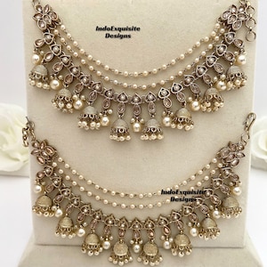 Elegant Antique Gold Polki 3 layers jhumki saharey (pair)/ kann chain/Bahubali chains/Indian Jewelry hair accessories