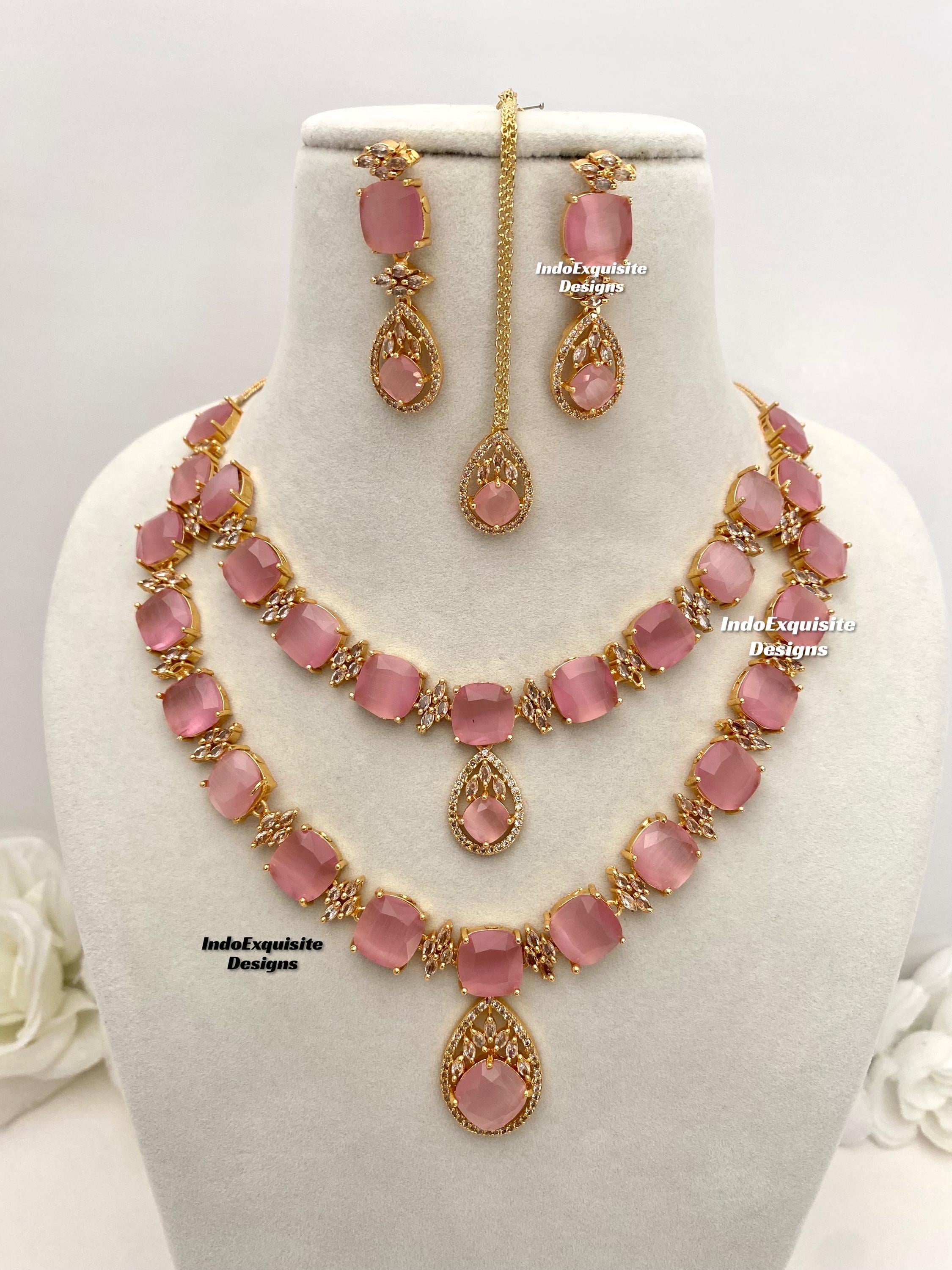 American Indian Jewelry II & III セット American DIAMOND Double Line CHOKER NECKLACE Set With Drop