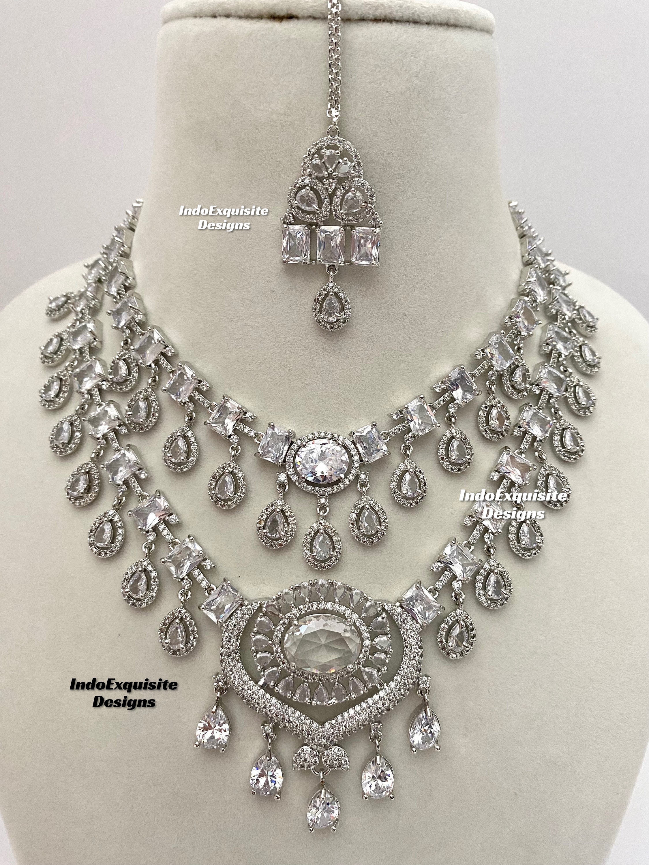 American Diamond Double Layer Necklace Set / CZ Necklace/indian