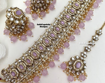 Prachtige Kundan Choker Set/Indiase sieraden/unieke Kundan choker set/Indiase sieraden set/Bruidssieraden/lavendel/lila