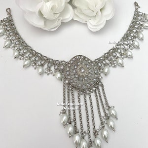 High quality Bollywood style Silver Polki Jura/bun Jewelry with side chains /Indian bridal hair Accessories/head Jewelry