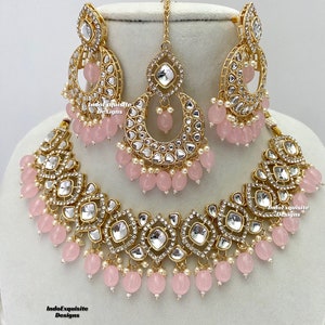 Kundan necklace/choker Set/Indian jewelry/Kundan Polki Necklace/High quality jewelry/Bollywood style necklace set/pink