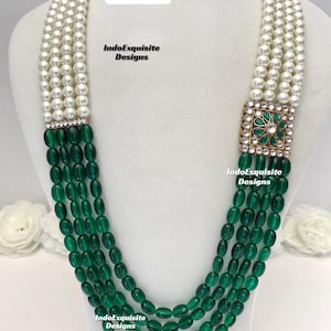 Vackra pärlor Flerskiktad grön brudgum mala set/Handpärlhalsband set/Indiska bröllopssmycken/Sherwani Mala bild 5