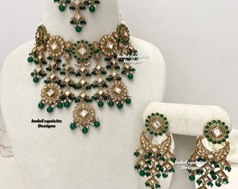 Premium Quality elegant  Kundan Polki choker Set/ Indian Jewelry/Indian bridal set/Bridal jewelry/Green