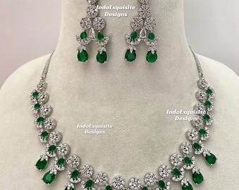 American Diamond Necklace Set/CZ Necklace/Indian Jewelry/Reception jewelry/Engagement jewelry