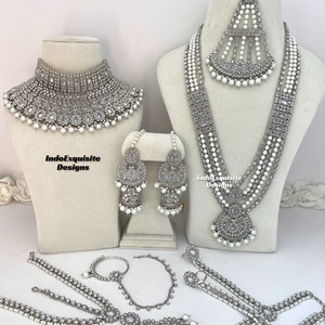 Silver Polki Bridal Set comes with all accessories/High Quality bridal jewelry/Indian bridal jewellery/Indian Bride necklace set