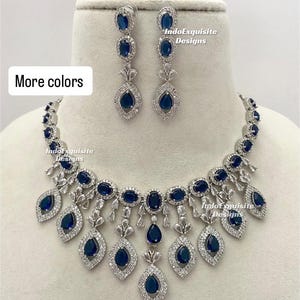 Silver American Diamond Necklace Set / CZ Necklace/Indian Jewelry/ Reception/ Engagement necklace set