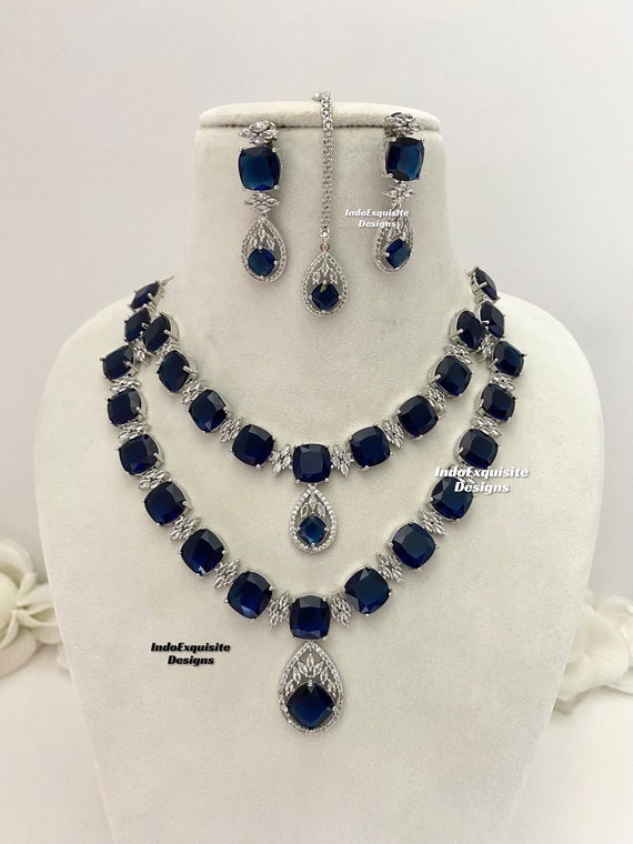 American Diamond Necklace Set / CZ Necklace/indian Jewelry/double