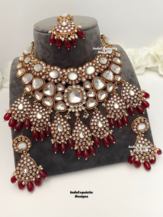 Trending Meenakari Kundan Necklace Set indian Jewelry kundan Polki Necklace high Quality Jewelry bollywood Style Necklace Set maroon Etsy