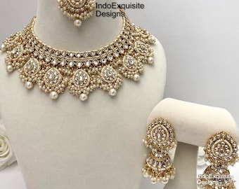 Kundan Necklace Set/Indian jewelry/Kundan Polki Necklace/High quality jewelry/Bollywood style necklace set/ trendy necklace set