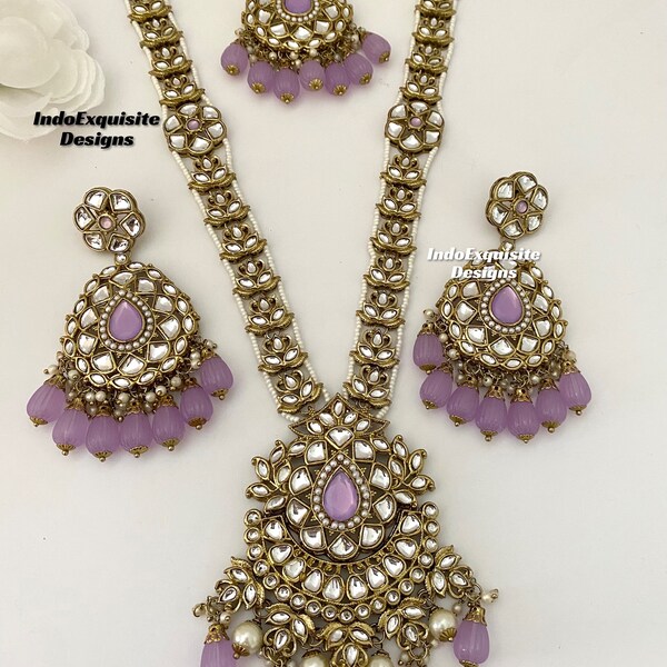 Style Bollywood Kundan Raani haar/ Collier long couleur lavande/Bijoux indiens/ Collier long de mariée/Rani haar couleur lavande