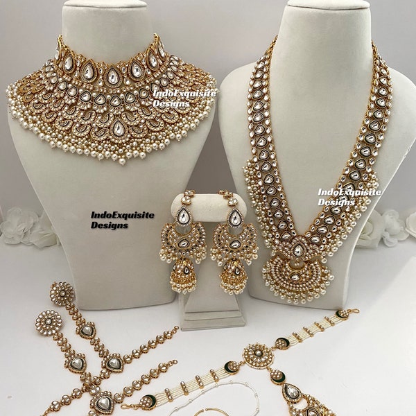 Elegant Kundan  bridal set comes with all accessories/ Indian bridal jewelry/ high quality Gold plated kundan and Polki jewelry
