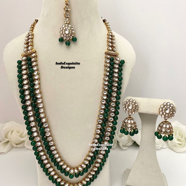 Style Bollywood Kundan Raani haar/ensemble de collier long/ Bijoux indiens/ Ensemble kundan Mala de haute qualité/ Collier long de perles/ Collier long de mariée