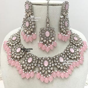 Silver combinations Stone Necklace sets/ Indian jewelry/Silver sets/kundan and Polki Jewelry