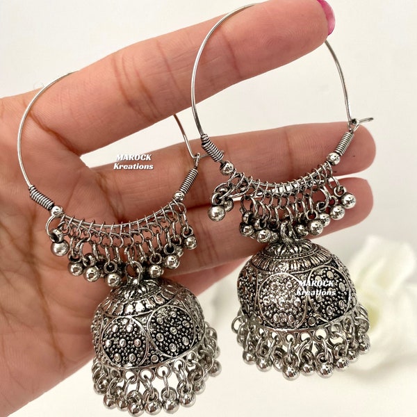 Oxidized Silver Baali Jhumki Earrings/Indian Jewelry/ Bollywood Jewelry/Premium Quality Jewelry/Oxidized jewelry