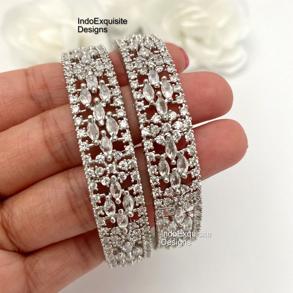 Silver American Diamond Kade in pair/AD Kangan/CZ Kangan/Indian Wedding reception jewelry/AD bridal bangles