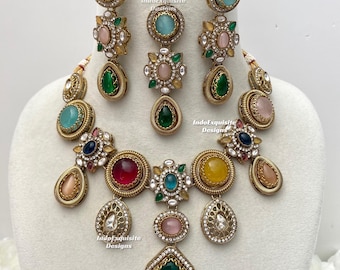 Sabyasachi inspired Kundan statement choker/Necklace set/uncut Kundan necklace /bollywood style necklace set
