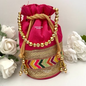 Handgefertigte Potli Bags / Abendtaschen / Bestickte Handtaschen mit Perlenketten