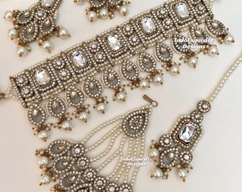 Elegant Pakistani choker Set/Pakistani bridal set with Jhoomer/ Passa/high quality jewelry/Reception jewelry