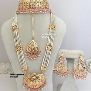 Jadau choker set and Rani haar combo/ Indian bridal set/Punjabi Jadau Necklace Set/Hyderabadi jewelry/ Jadau choker and pearls Rani haar