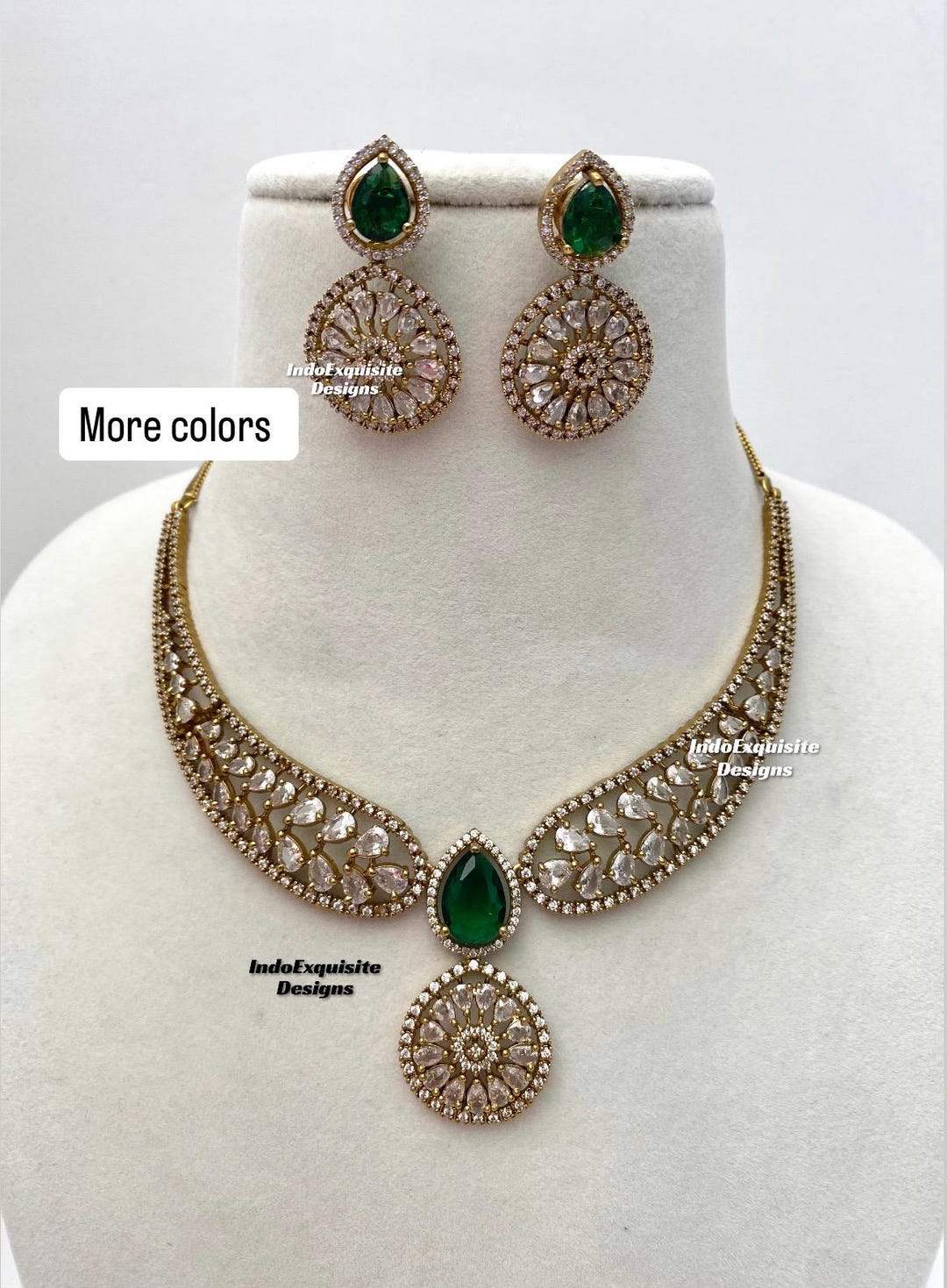 Beautiful American Diamond Antique Stone Necklace with Earrings Jewellery