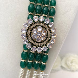 Vackra pärlor Flerskiktad grön brudgum mala set/Handpärlhalsband set/Indiska bröllopssmycken/Sherwani Mala bild 8