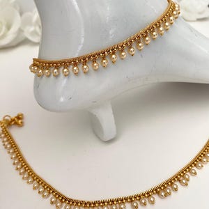 Gold plated pearls anklets/Payal/ Punjabi Jhanjra with Ghungroo at ends/Indian bridal payal/golden Ghungroo Payal/Panjeb/Indian anklets