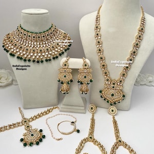 Cet élégant ensemble de mariée Kundan est livré avec tous les accessoires/Bijoux de mariée indiens/Bijoux kundan Polki de haute qualité/Vert