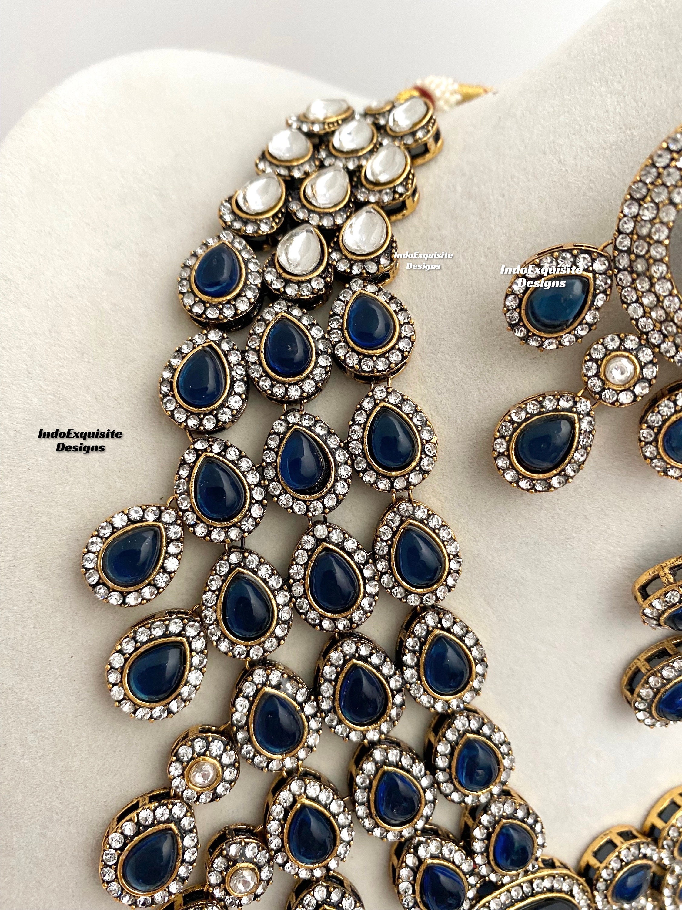 Elegant Bollywood Style Victorian Monalisa Stones Necklace Set