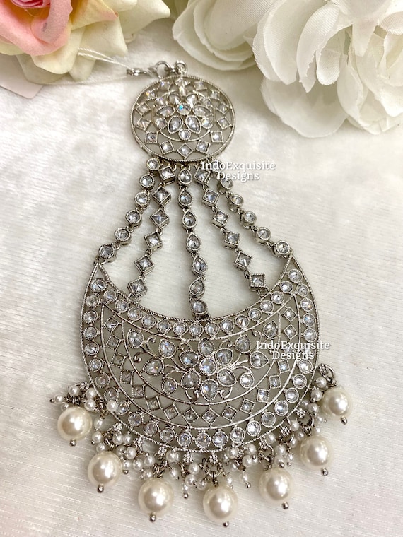 Silver Polki Jhoomer/Passa/ Bridal Head piece Side tikka/ head side  piece/Indian jewelry/ Pakistani jewelry