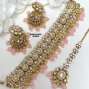 Gorgeous Kundan Choker Set/ Indian Jewelry/unique Kundan choker set/Indian jewelry set/Bridal jewelry/pink