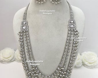 Premium Quality Antique gold and Silver Polki Raani haar/long Necklace/Indian Jewelry/ Bollywood jewelry/ bridal long Necklace/long haar