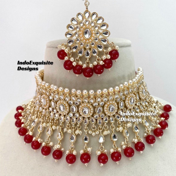 Kundan Choker Set in marron color/Indian jewelry/Kundan Polki Necklace/High quality jewelry/Bollywood style choker set