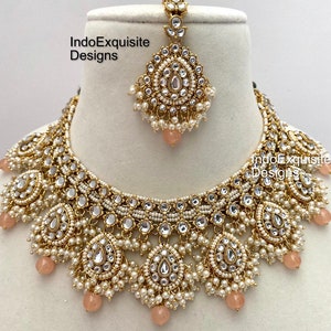 Kundan Necklace Set/Indian jewelry/Kundan Polki Necklace/High quality jewelry/Bollywood style necklace set/ trendy necklace set