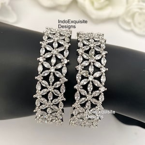Silver American Diamond Kade in pair/AD Kangan/CZ Kangan/Indian Wedding reception jewelry/AD bridal bangles