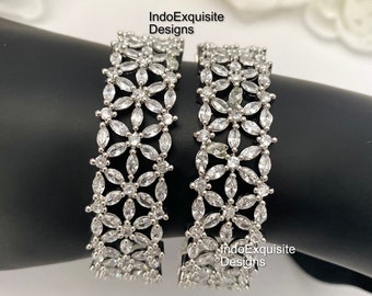 Silver American Diamond Kade in pair/AD Kangan/CZ Kangan/Indian Wedding reception jewelry/AD bridal bangles