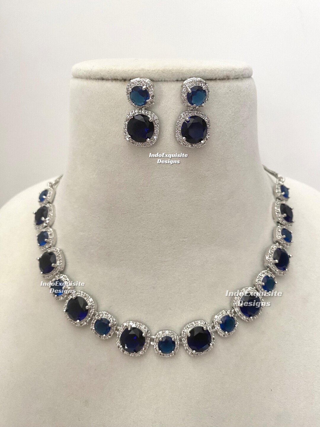 Silver American Diamond Necklace Sets/ CZ Necklace/indian Jewelry